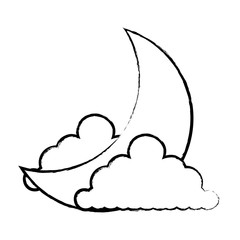 sketch of moon and clouds over white background, vector illustration