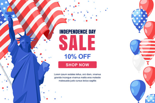 USA Independence Day sale vector banner template. Holiday white background. 4 of July celebration concept. - Powered by Adobe