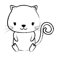 sketch of cute cat icon over white background, colorful design. vector illustration