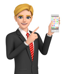 3D illustration character - A business man who talks with a smart-phone.