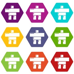 Stone sculpture canada icons 9 set coloful isolated on white for web