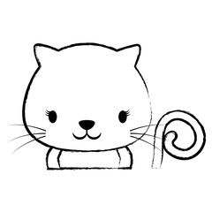 sketch of cute cat icon over white background, colorful design. vector illustration