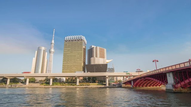 Tokyo city skyline timelapse at Sumida River, Tokyo, Japan 4K Time lapse