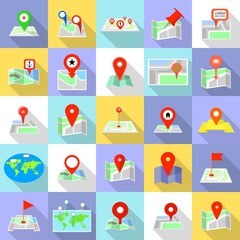 Map pointer icons set. Flat illustration of 25 map pointer vector icons for web