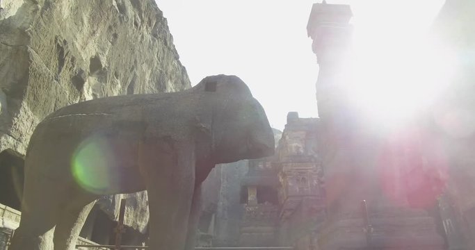 Ellora Cave Ruins in India Elephant (4k)