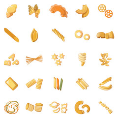 Fusilli pasta penne icons set. Cartoon illustration of 25 fusilli pasta penne icons for web