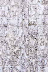 Detail of the facade of the Duomo of Orvieto, Italy. Marble bas-relief representing episodes of the bible
