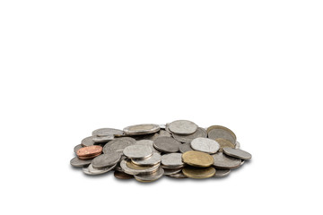 A pile of coins isolated on white background