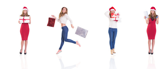 Composite image of different festive blondes on white background