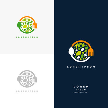 Healthy Nature food logo designs concept vector, Vegetarian food symbol Creative logo
