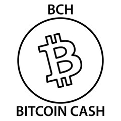 Bitcoin cash cryptocurrency blockchain icon. Virtual electronic, internet money or cryptocoin symbol, logo
