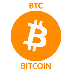 Bitcoin cryptocurrency blockchain icon. Virtual electronic, internet money or cryptocoin symbol, logo