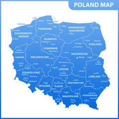 Fototapeta na wymiar The detailed map of Poland with regions or states and cities, capitals. Administrative division
