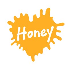 Honey spot in the form of heart. Honey label splash. Vector illustration.