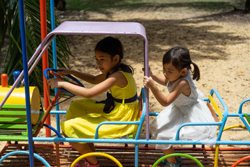 Portrait Asian Thailand kids little girl Children play on the playground