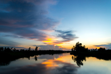 twilight Beauty Evening colorful clouds - sunlight with dramatic sky.Dramatic sky reflection in water.
