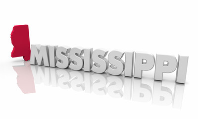 Mississippi MS Red State Map Word 3d Illustration
