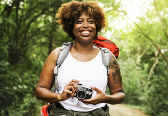 Woman with an analog camera