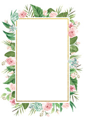 Fototapeta na wymiar Watercolor Floral Geometric Frame