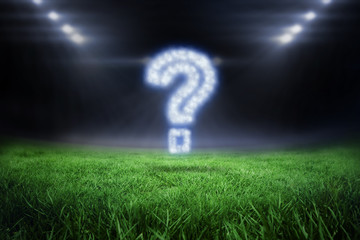 Cloud in shape of question mark against football pitch with bright lights © vectorfusionart