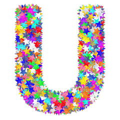 Alphabet symbol letter U composed of colorful stars isolated on white