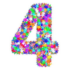 Alphabet symbol number 4 composed of colorful stars