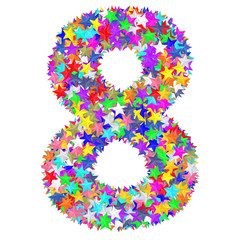 Alphabet symbol number 8 composed of colorful stars