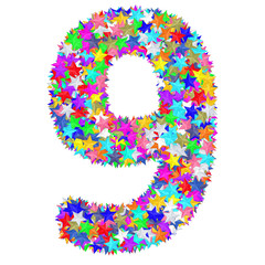 Alphabet symbol number 9 composed of colorful stars