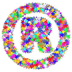 Alphabet symbol registered sign composed of colorful stars