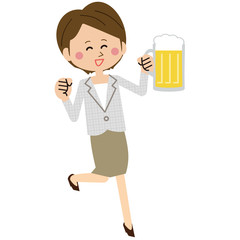 ポップなビジネスウーマン　ガッツポーズ　ジョッキ　ショートカット