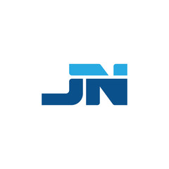 Initial letter JN, straight linked line bold logo, simple flat blue colors