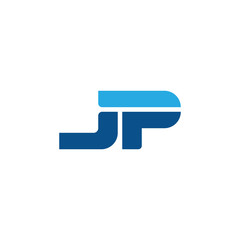 Initial letter JP, straight linked line bold logo, simple flat blue colors