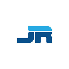 Initial letter JR, straight linked line bold logo, simple flat blue colors