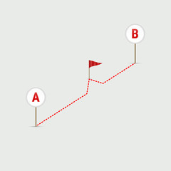 GPS Navigator Pin Checking Point A to Point B. Route From Point A to Point B. Vector Illustration