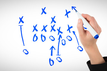 Businesswomans hand writing with marker against tactics