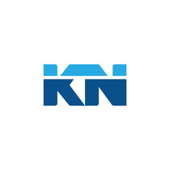Initial letter KN, straight linked line bold logo, simple flat blue colors
