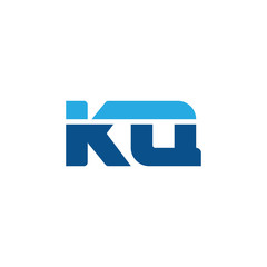 Initial letter KQ, straight linked line bold logo, simple flat blue colors