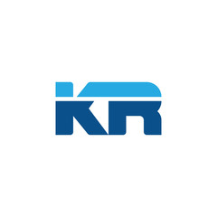 Initial letter KR, straight linked line bold logo, simple flat blue colors