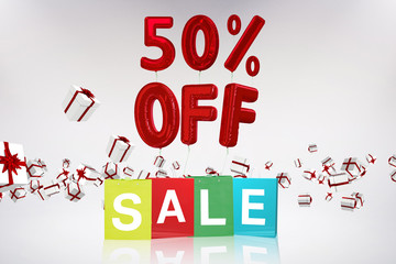 Sale gift bags against grey background