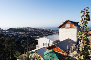 Unique hills and cliff houses of the UNESCO World Heritage city of Valparaiso, Chile