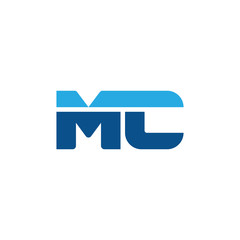 Initial letter MC, straight linked line bold logo, simple flat blue colors