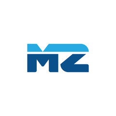 Initial letter MZ, straight linked line bold logo, simple flat blue colors