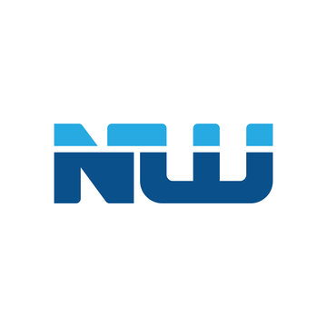 Initial letter NW, straight linked line bold logo, simple flat blue colors