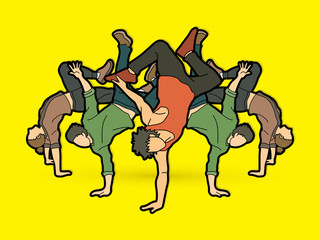 Group of people dancing, Street dance action, Dance together graphic vector