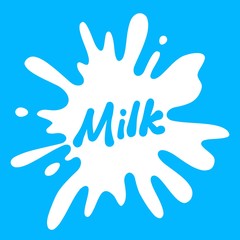 Milk label splash on blue background. Vector illustration.