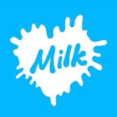 Milk spot in the form of heart. Milk label splash. Vector illustration.