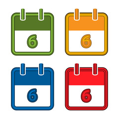 Colorful vector calendar. Calendar Date. 6. Flat design