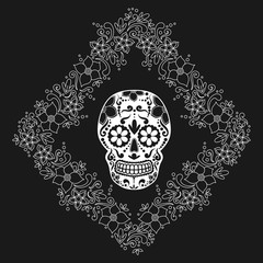 Skull with floral ornament. Mexican sugar skull. Vector illustration