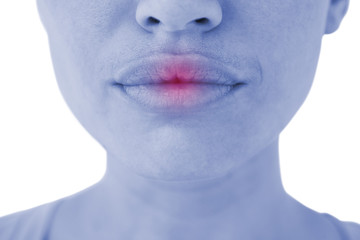 Woman with luscious lips on white background