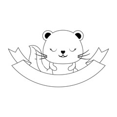 decorative emblem with cute squirrel and ribbon over white background, vector illustration